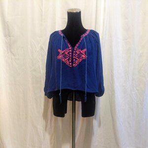 Vibrant Pink and Royal Blue Bohemian Peasant Top Women's Size Small